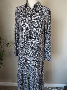 H&M Black and White Floral Maxi Shirt Dress
